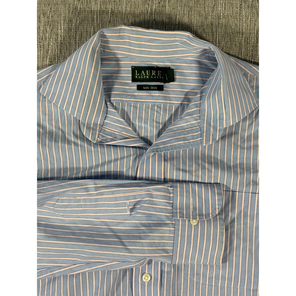 Lauren Ralph Lauren Mens Non Iron Striped Dress Shirt 15.5 34/35 Blue Pink White